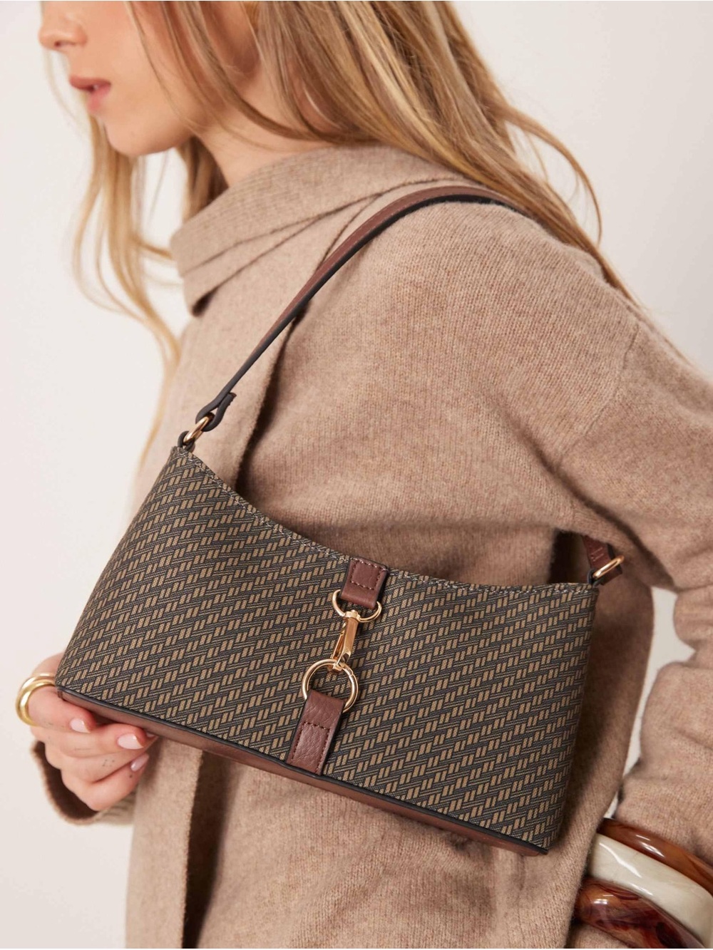 ASOS Brown and Tan Patterned Shoulder Bag